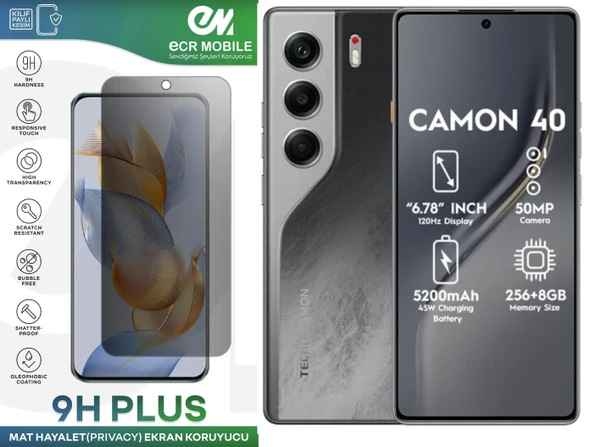 Tecno Camon 40 ile Uyumlu HAYALET(Privacy) Esnek Nano Kırılmayan Ekran Koruyucu ürün görseli 1