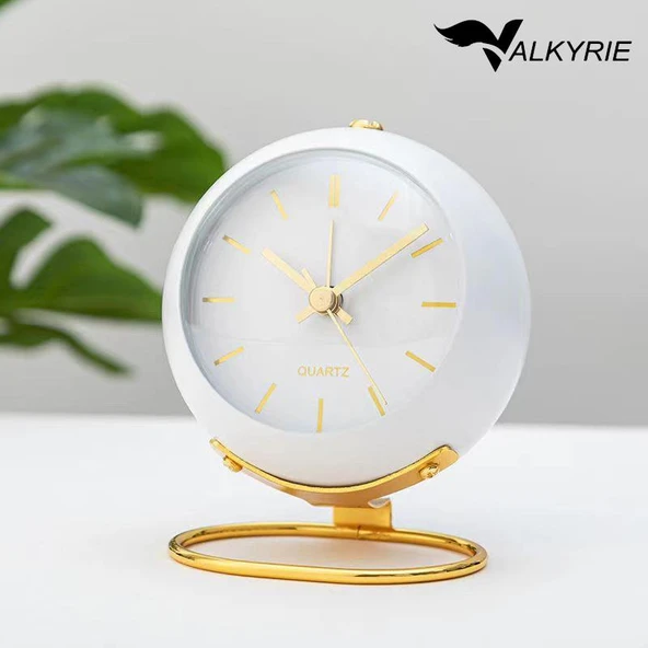 Valkyrie Akar Saniyeli Işıklı Metal Gold Dijital Masa Saati Alarmlı Beyaz ürün görseli 1