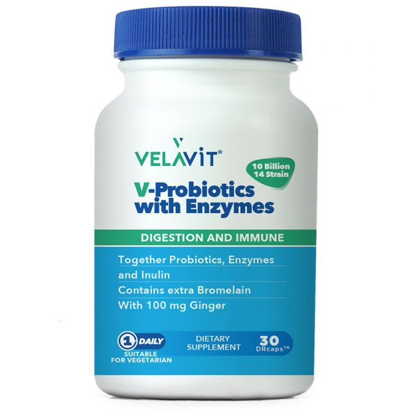 Velavit V-Probiotics Enzymes Takviye Edici Gıda 30 Kapsül ürün görseli 1