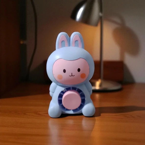 MASA ÜSTÜ VANTİLATÖR MİNİ TAVŞAN FAN VANTİLATÖR USB ŞARJLI IŞIKLI MAVİ PEMBE ürün görseli 1