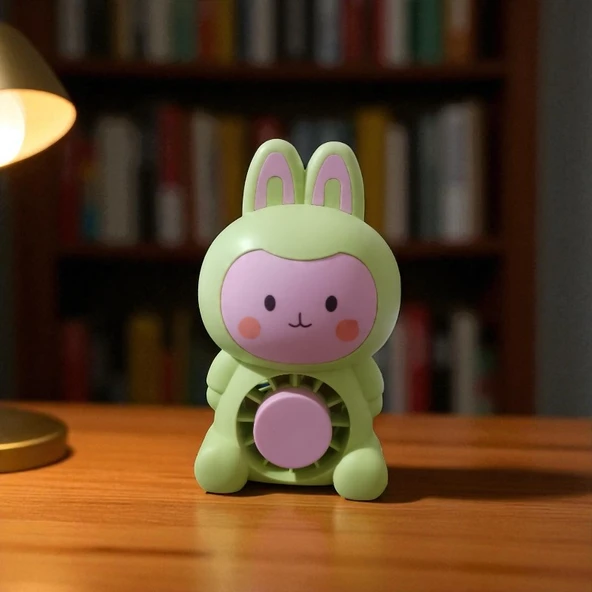 MASA ÜSTÜ VANTİLATÖR MİNİ TAVŞAN FAN VANTİLATÖR USB ŞARJLI YEŞİL PEMBE IŞIKLI ürün görseli 1
