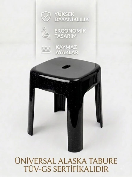 Siyah, Plastik Alaska Model Sağlam Tabure 36x36x46cm ürün görseli 1