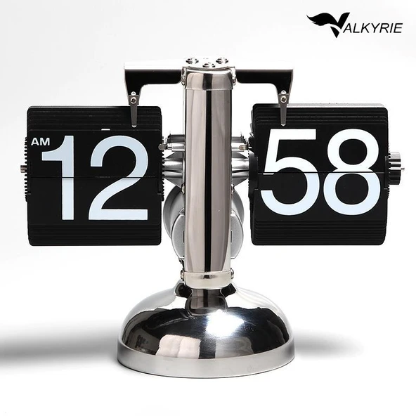 Valkyrie Retro Metanik Yaprak Saat Ev Ofis Masa Saati Paslanmaz Çelik Tek Bacak Siyah ürün görseli 1
