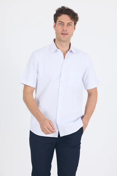 Beyaz Sert  Yaka Kısa Kol Cepli  Comfort Fit Cls Gömlek 1004250262 ürün görseli 1