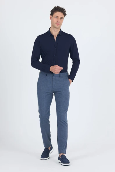 Lacivert Kendinden Desenli Yan Cep Slim Fit Jogger Pantolon 1003250161 ürün görseli 1