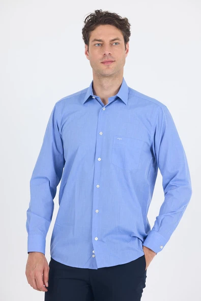 Mavi Uzun Kol Pamuklu Basic Comfort Fit Gömlek 1004250002 ürün görseli 1