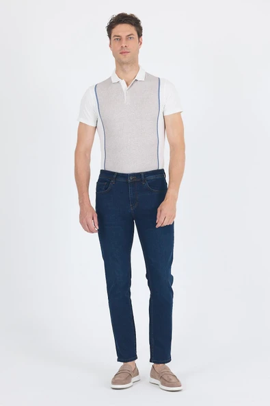 Lacivert Gabardin 5 Cep Düz Paça Casual Slim Fit Pamuklu Denim Pantolon 1023250153 ürün görseli 1
