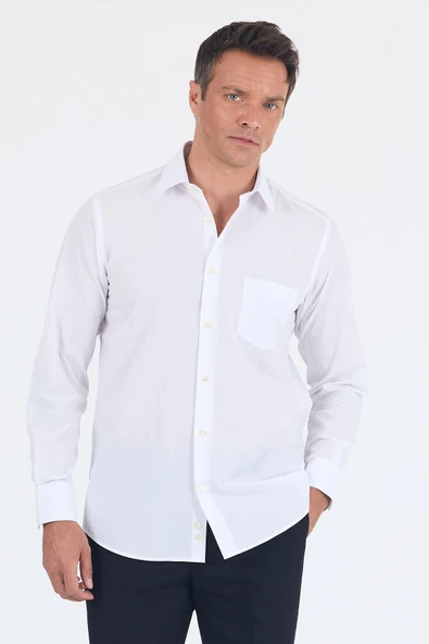 Beyaz Uzun Kol Pamuklu Basic Comfort Fit Gömlek 1004250002 ürün görseli 1
