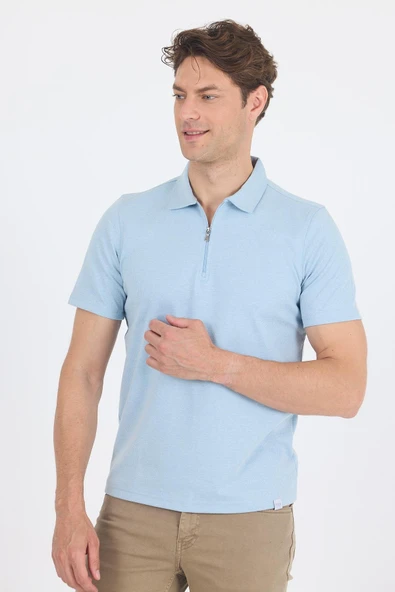 Mavi Kısa Kol Düz Suprem Polo Yaka Cepsiz Pamuklu Casual Slim Fit Tişört 1011250164 ürün görseli 1