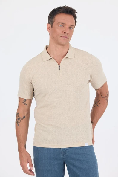Bej Kısa Kol Düz Suprem Polo Yaka Cepsiz Pamuklu Casual Slim Fit Tişört 1011250162 ürün görseli 1