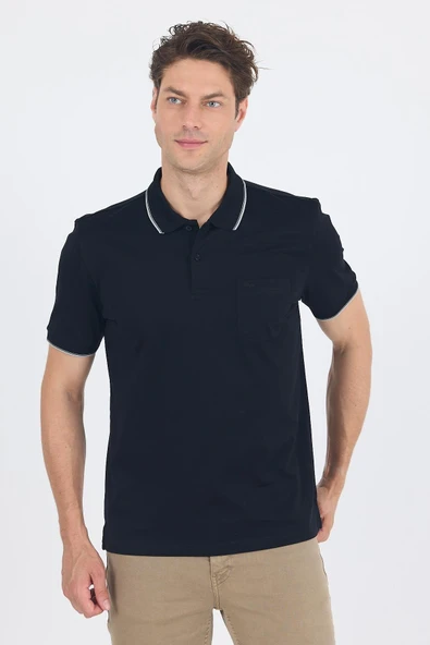 Siyah Kol Düz Suprem Polo Yaka Cepli %100 Pamuk Comfort Fit Tişört 1011250189 ürün görseli 1