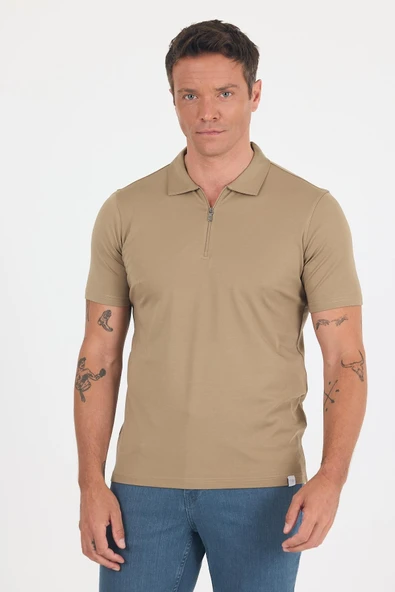 Vizon Kısa Kol Düz Suprem Polo Yaka Cepsiz Esnek Casual Slim Fit Tişört 1011250161 ürün görseli 1
