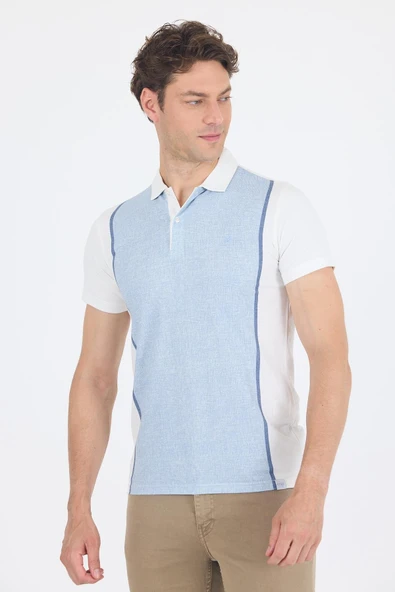 Mavi Kısa Kol Baskılı Jakarlı Polo Yaka Cepsiz Slim Fit Tişört 1011250122 ürün görseli 1