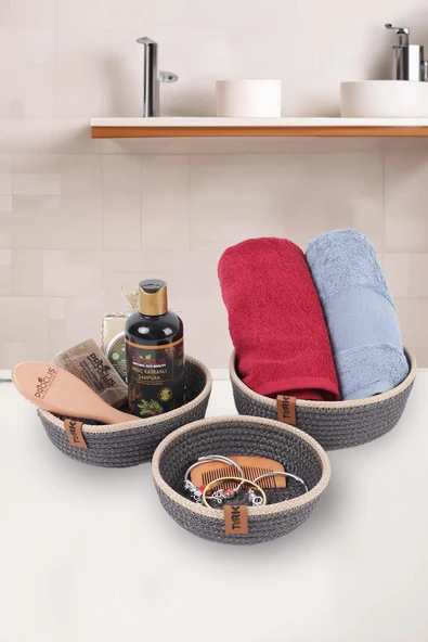 Hasır Sepet 3 Lü Düzenleyici, 3 Lü Sepet Takımı, Jüt Sepet Organizer 3lü Banyo Düzenleyicisi ürün görseli 1