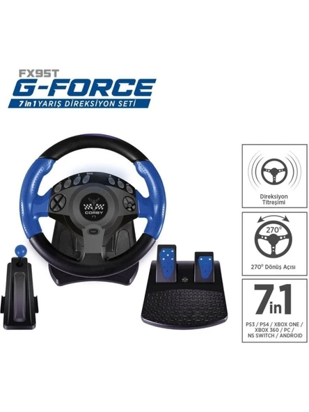 Corby Fx95t G-force 270 Derece Titreşimli 7 In 1 Direksiyon Yarış Seti Siyah ürün görseli 1