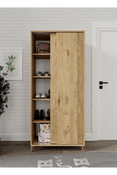KZNMOB HOME Sürgülü Çok Amaçlı Ayakkabı Dolabı, Ayakkabılık Meşe - Tamamı 1. Kalite Mdf ürün görseli 1