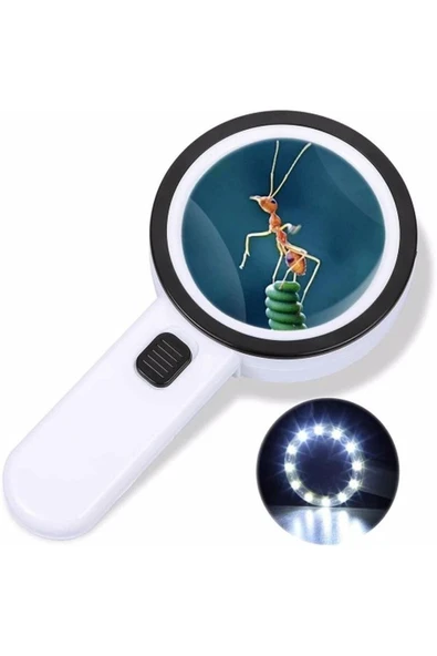 Bosile 30x Büyütme 107mm Özel Çift Cam 12 Led Işıklı Büyüteç ürün görseli 1