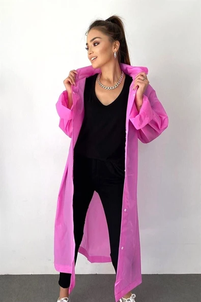 EZMK EV GEREÇLERİ Unisex Pembe Yağmurluk Şeffaf Su Geçirmez Kıyafet Üstü Eva Kumaş, Marlux Yağmurluk ürün görseli 1