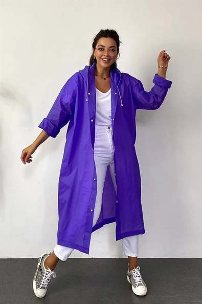 ÖNDER MODA Kadın Erkek Yağmurluk Kapüşonlu Çıtçıtlı Eva Mor Yağmurluk M21mrc881r09 ürün görseli 1