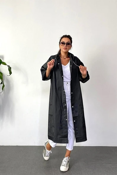 ÖNDER MODA Marlux Kadın Erkek Yağmurluk Kapüşonlu Çıtçıtlı Eva Siyah Yağmurluk ürün görseli 1