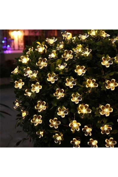 Mediatech Çiçek Motifli Güneş Enerjili Led Solar Bahçe, Ağaç Işıldağı Sarı Renk 5 Metre 50 Led ürün görseli 1
