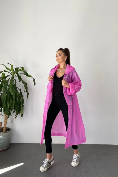 Modayıldızlar Şeker Pembe Çıt Çıt Detaylı Şeffaf Yağmurluk ürün görseli 1