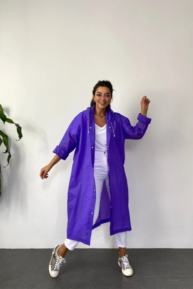 Butik Gardrop Kadın Mor Çıt Çıt Detay Şeffaf Yağmurluk ürün görseli 1