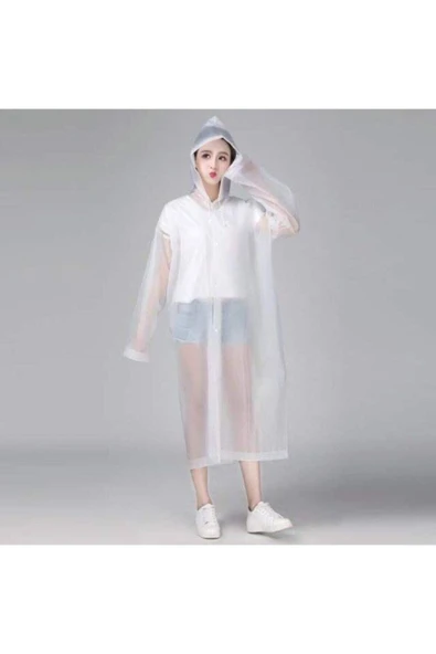 İstoc Trend Unisex Beyaz Şeffaf Yağmurluk ürün görseli 1