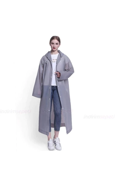FREE MARKA Unisex Gri Kapüşonlu Çıtçıtlı Yağmurluk ürün görseli 1