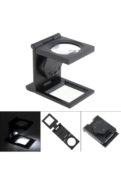 center34 Led Işıklı Lup Mercek Metal Katlanır Ölçekli Kılıflı Büyüteç ürün görseli 1