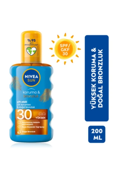 Sun SPF30 Koruma & Bronzluk Güneş Yağı 200 ml Sprey,Yüksek Güneş Koruyucu ve Doğal Bronzlaştırıcı ürün görseli 1