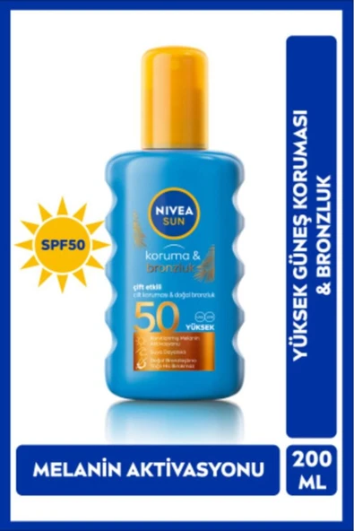 SUN SPF50 Çift Etkili Yüksek Koruma Ve Bronzluk Güneş Spreyi 200ml, Doğal Bronzluk, Suya Dayanıklı ürün görseli 1