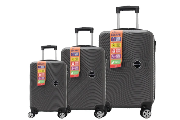 Escape vlz 072-Set Abs 8 Tekerlekli Büyük, Orta, Kabin Boy Valiz, Bavul Seti, Antrasit ürün görseli 1