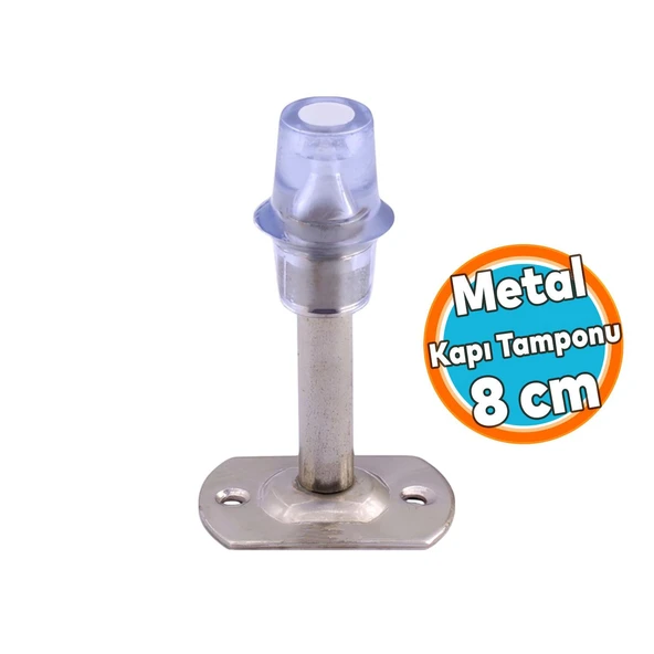 Kapı Stoperi Tamponu Metal Kapı Durdurucu Tutucu Kapı Altı Üstü Kolu Stopu Silikonlu Krom Renk 8 cm ürün görseli 1