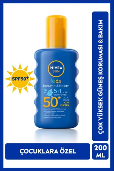 SUN SPF50 Çocuklar İçin Hassas Güneş Koruyucu Vücut Spreyi 200ml, Nemlendirici,Ekstra Suya Dayanıklı ürün görseli 1