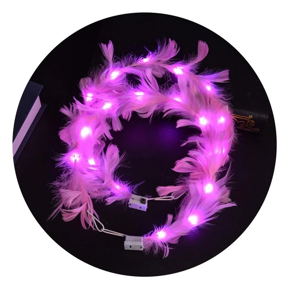 Led Işıklı RGB 3 Fonksiyonlu Otrişli Parti Tacı Pembe Renk ürün görseli 1