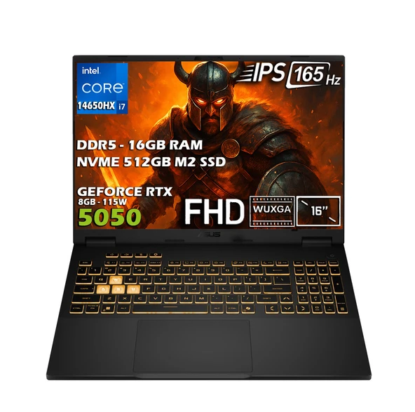 ASUS Tuf Gaming F16 FX608JHR-RV048 Intel Core i7-14650HX 16GB 512G SSD RTX5050 8GB 115W 165Hz 16" Freedos ürün görseli 1