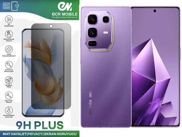 Infinix Note 50 Pro Plus Ekran Koruyucu Tam Uyumlu 9H Esnek Nano Kırılmayan MAT HAYALET(Privacy) ürün görseli 1