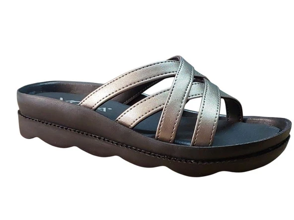 VOGA 1727 PLATİN CİLT DÜZ TABAN COMFORT CASUAL GÜNLÜK TERLİK ürün görseli 1