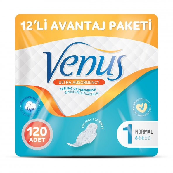 VENÜS HİJYENİK PED NORMAL 120 ADET (12 PAKET) ürün görseli 1