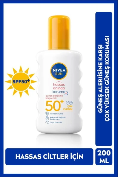 SUN SPF50 Anında Güneş Koruyucu Vücut Spreyi 200ml, Güneş Alerjisine Etkili, Hassas Cilt, UVA UVB ürün görseli 1