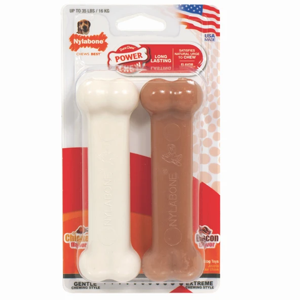 829034-Nylabone Tavuk ve Domuz Aromalı Köpek Çiğneme Kemiği L 2Li ürün görseli 1