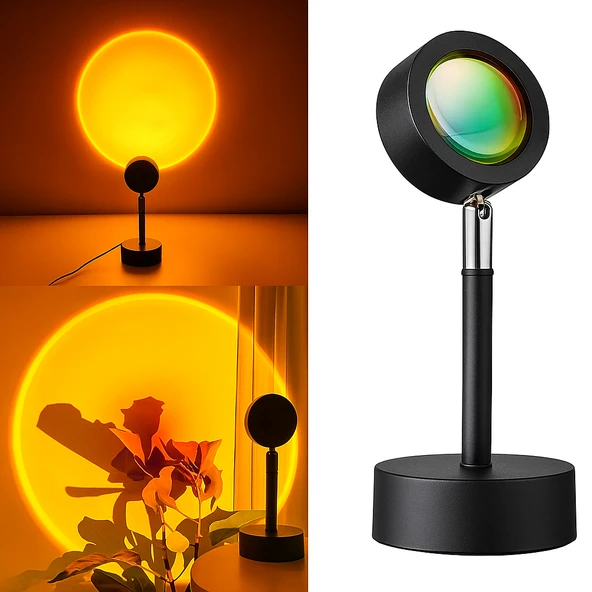 Gün Batımı Efektli RGB Masa Lambası 180° Renkli Projeksiyon Dekoratif Ambiyans Işığı ürün görseli 1