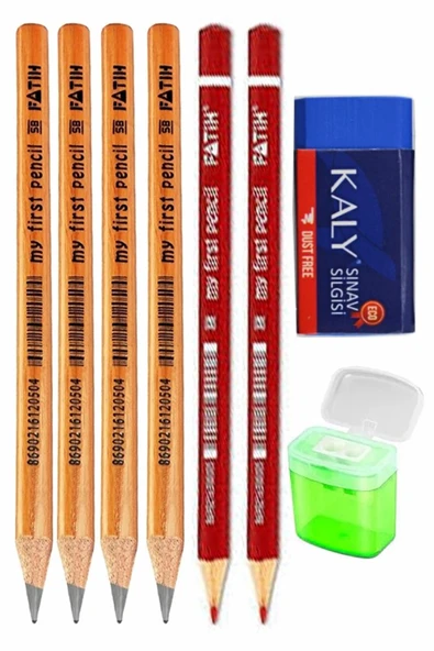 Jumbo Kurşun Kalem Jumbo Kırmızı Kalem Kalemtraş ve Silgi 8 li 1 Paket Fatih Jumbo Kalın Kırmızı Başlık Kalemi Üçgen ürün görseli 1