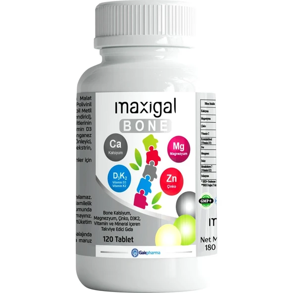 Maxigal Bone Kalsiyum, Magnezyum - Çinko, D3K2 Vitamin ve Mineral 120 Tablet ürün görseli 1