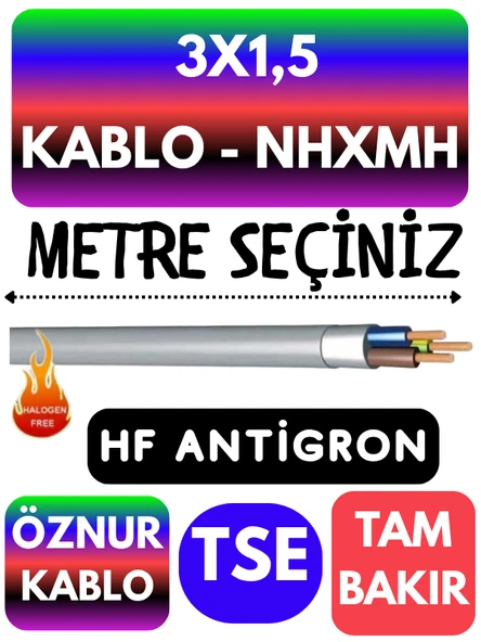 Öznur 3X1,5 NHXMH (ALEV İLETMEZ) Kablo Metre Seçenekli (Gri) ürün görseli 1