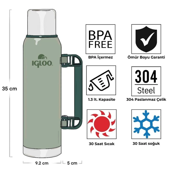 Igloo Legend Botte 1.3 Litre Klasik Termos Matara - Resim 6