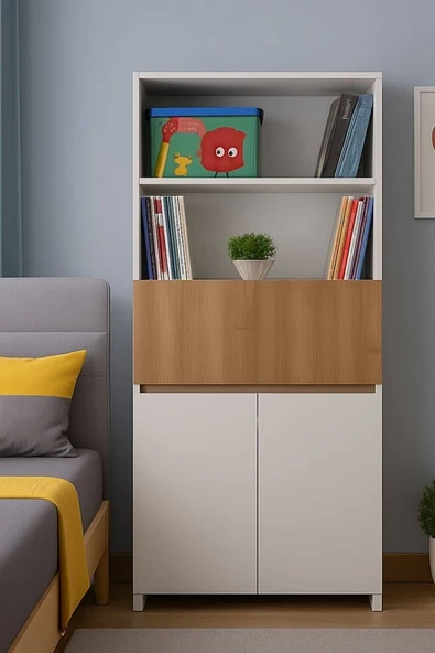 Kitaplıklı ve Açılabilir Çalışma Masalı Çok Amaçlı Ünite-%100 MDF ürün görseli 1