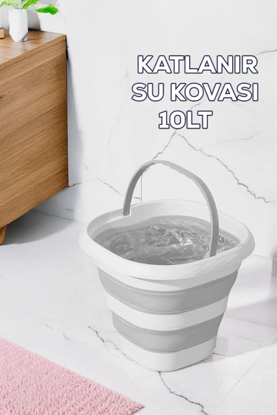 Porsima 1175 Damla Katlanabilir Silikon Su Kovası Gri Beyaz Beyaz - Gri ürün görseli 1