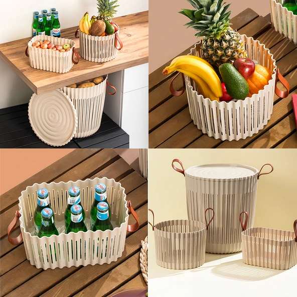 Porsima 4315 Cappuccino 3'lü Sepet Seti Banyo Mutfak Organizeri ürün görseli 1